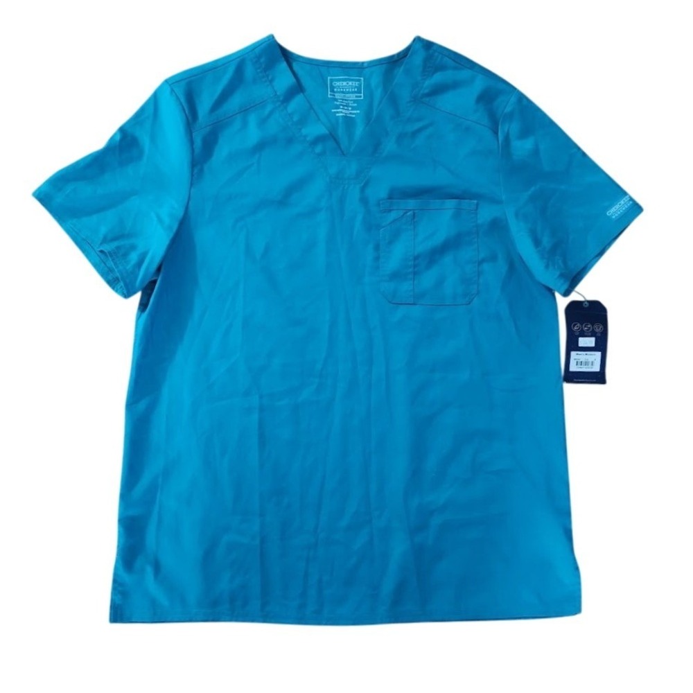 Cherokee Workwear Revolution Men Scrub Top Teal Blue V-Neck WW690 Size M NEW 141
